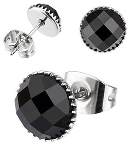 

Pair of 316L Surgical Steel Multi Faceted Round Black Onyx Gem Earring H79