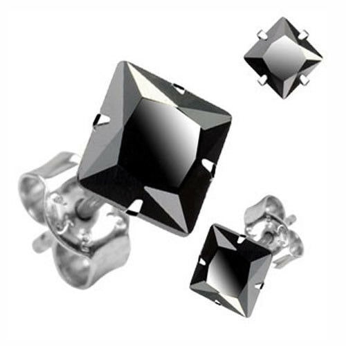 

Pair of Black Gem CZ 925 Sterling Silver Studs 3 - 9mm CZ Push Back Earring H25
