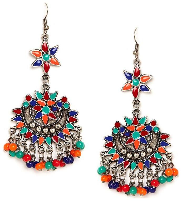 

PANASH Multi Antique Silver-Toned Drop Earrings