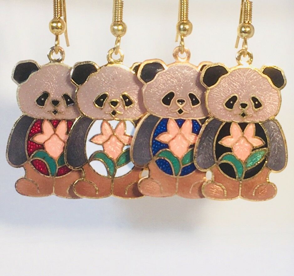 

Panda Dangle Earrings Stefano Vintage new Cloisonne Gold Plate Factory Prices