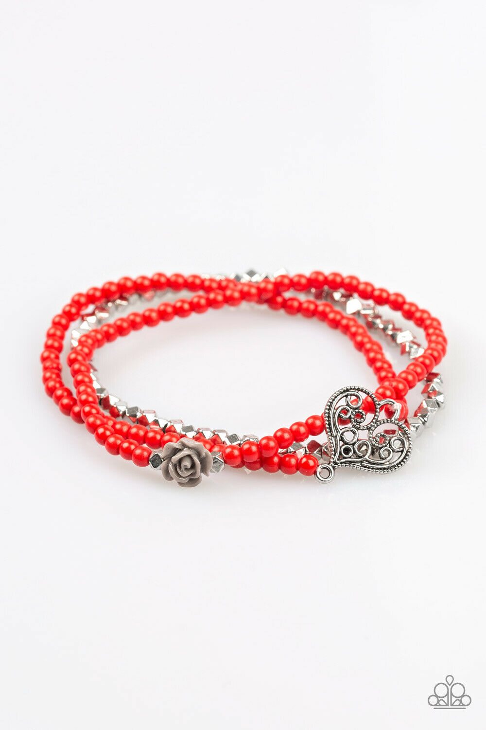 

Paparazzi Bracelet Red Silver Heart Rose Faceted Beaded Jewelry - Lovers Loot