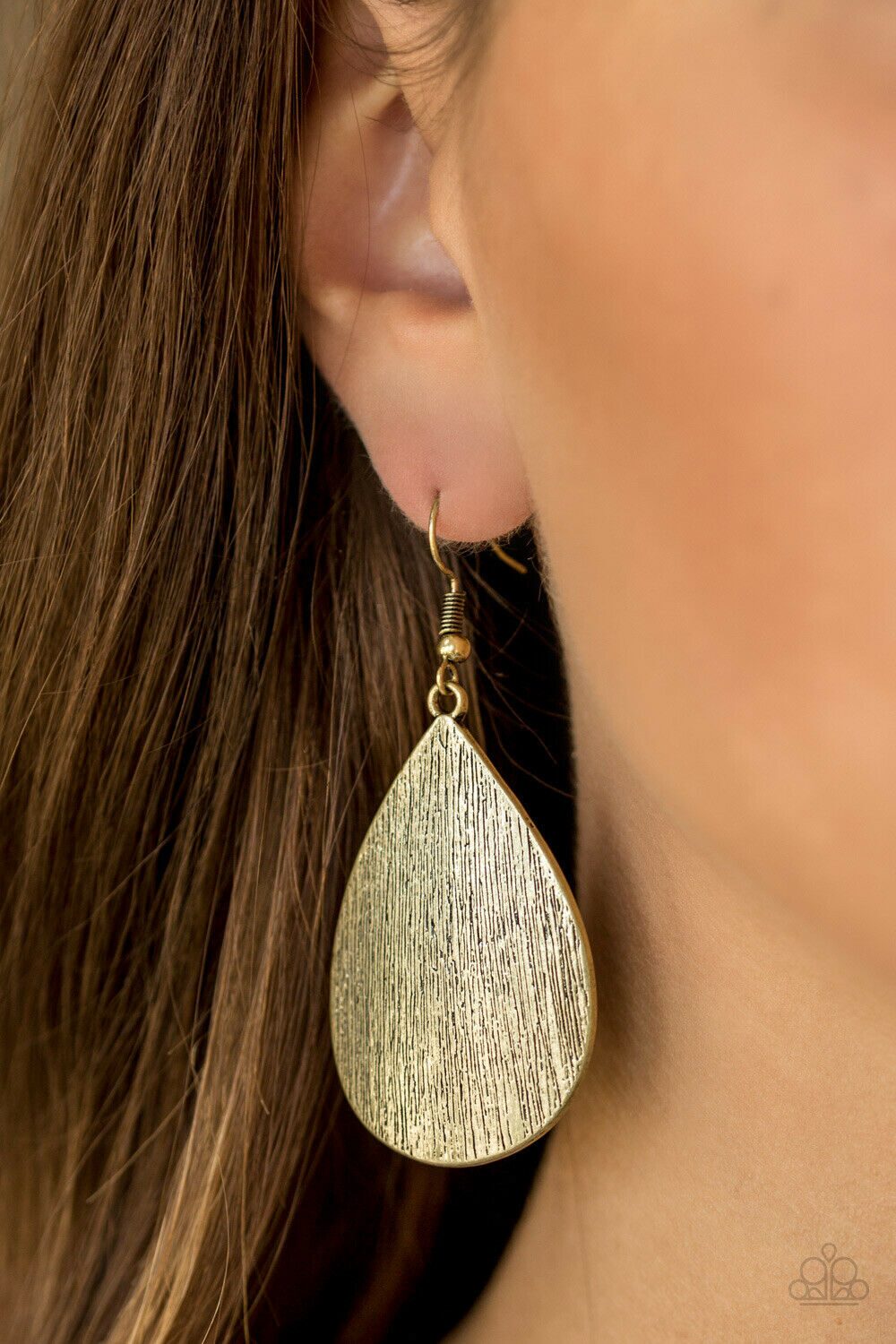 

Paparazzi Earrings Brass Scratch Textured Teardrop Jewelry - All Allure