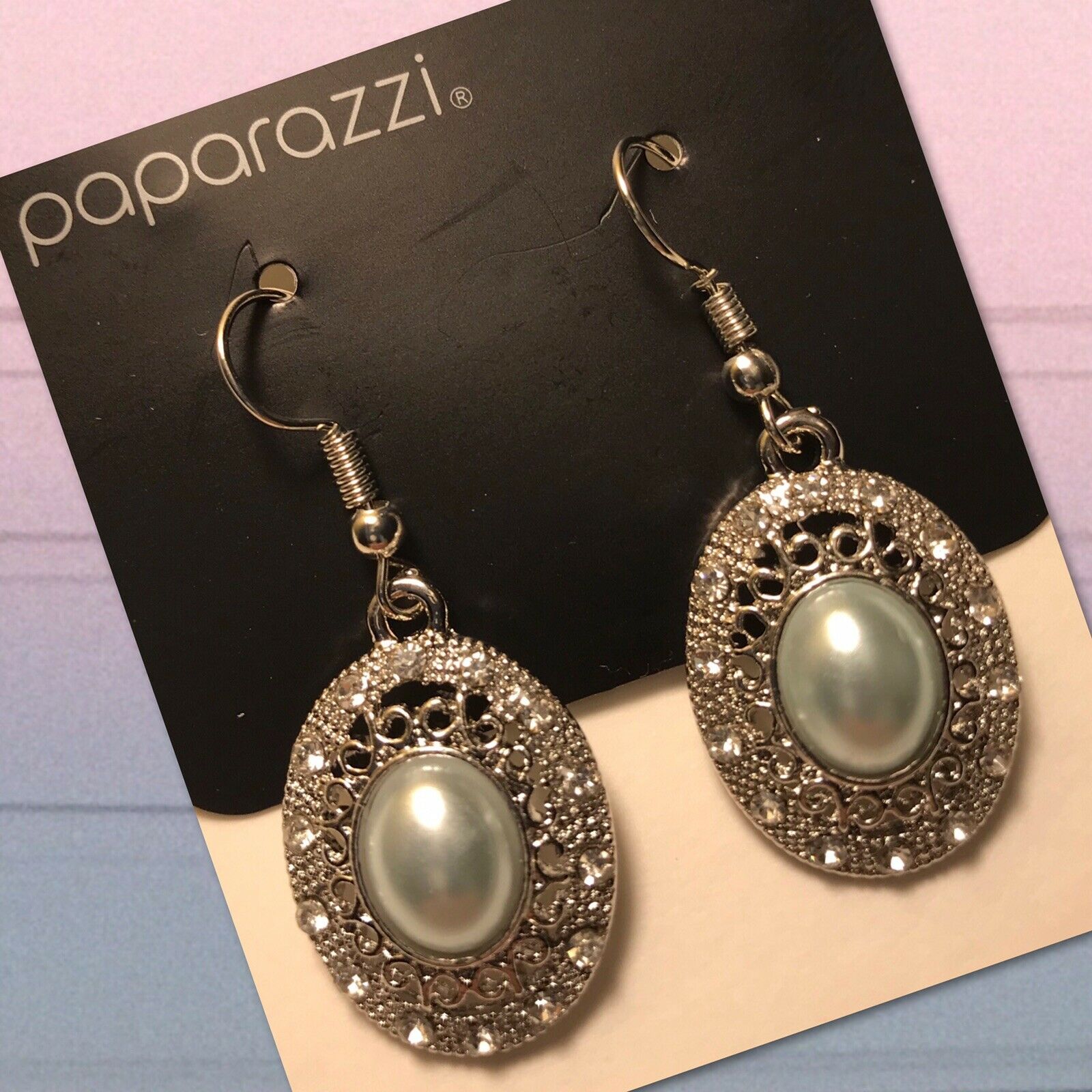 

Paparazzi Good Luxe To You Light Blue Faux Pearl Earrings White Rhinestones