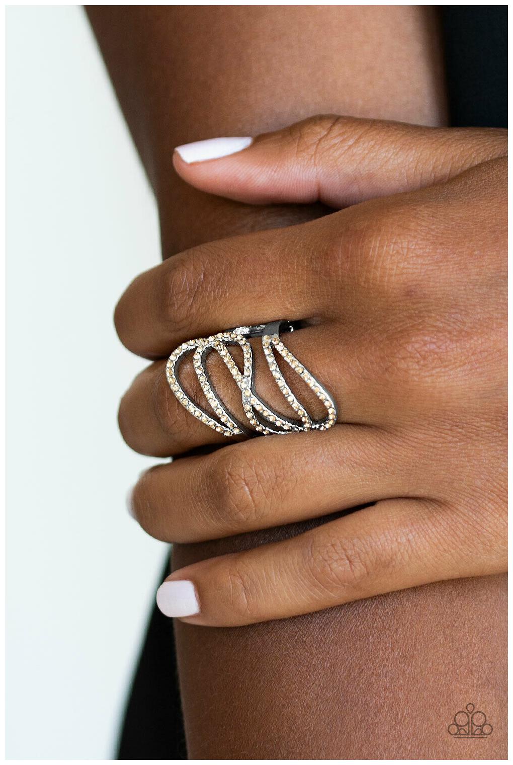 

Paparazzi Ring Ribbon Golden Topaz Rhinestone Silver Jewelry - Chasing Starlight