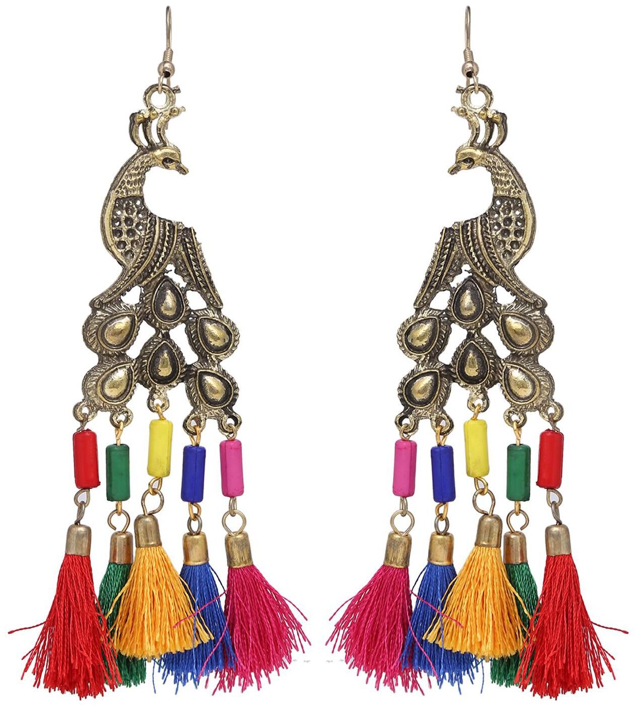 

Parinaaz Fashion Jewellery Stylish Antique Boho Vintage Oxidised Gold Thread Tassel Dangle Earrings Set