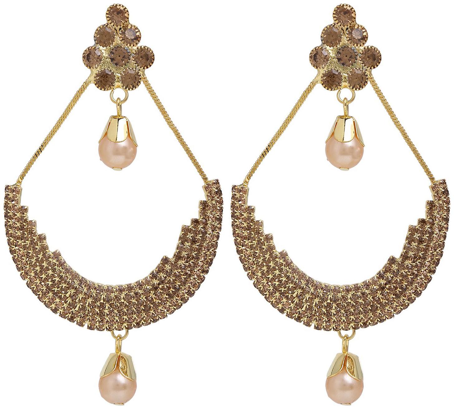 

Parinaaz Fashion Jewellery Stylish Gold Plated CZ Pearl Wedding Party Wear Chandelier Earring Set