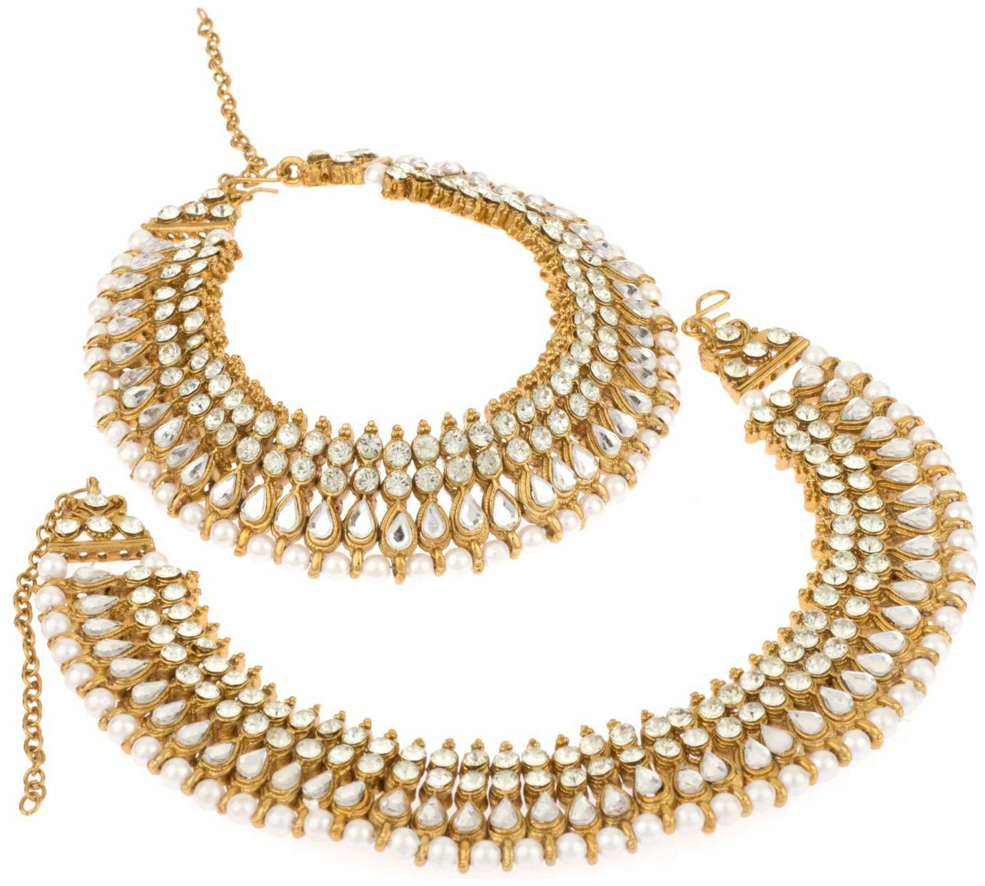 

Parinaaz Fashion Stylish Traditional Gold Plated Kundan Crystal Wedding Bridal Wear Anklets Payal Jewellery