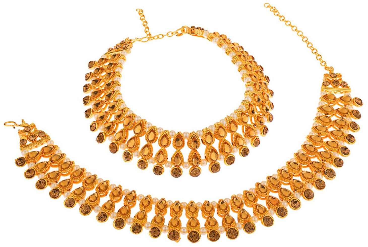 

Parinaaz Fashion Stylish Traditional Gold Plated Pearl Kundan Crystal Wedding Bridal Wear Anklet Set Payal Jewellery