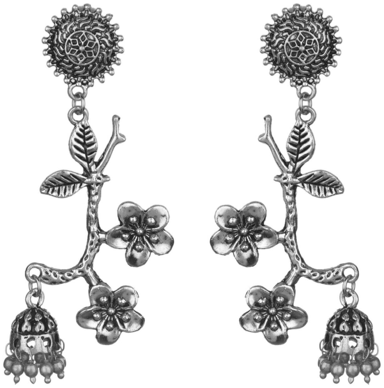 

Parinaaz Fashion Stylish Antique Boho Vintage Oxidised Silver Jhumki Dangle Hanging Earrings Set