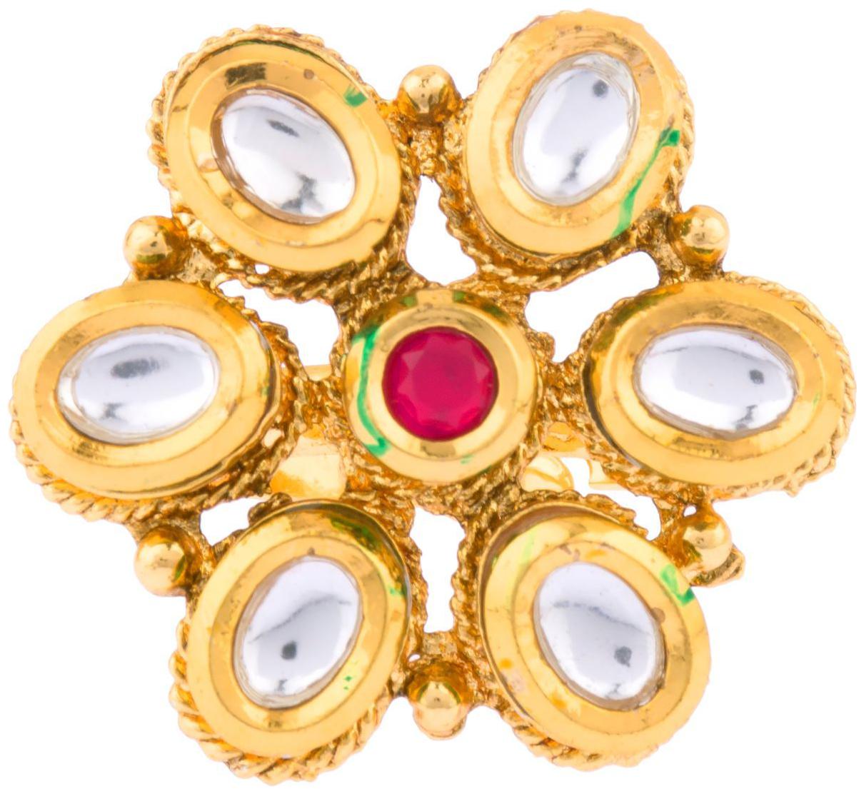 

Parinaaz Stylish Traditional Gold Plated Bridal Wedding Wear Kundan Pearl Finger Ring Jewellery