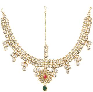 Buy Parinaaz Stylish Gold Plated Kundan Maang Tikka With Pearl