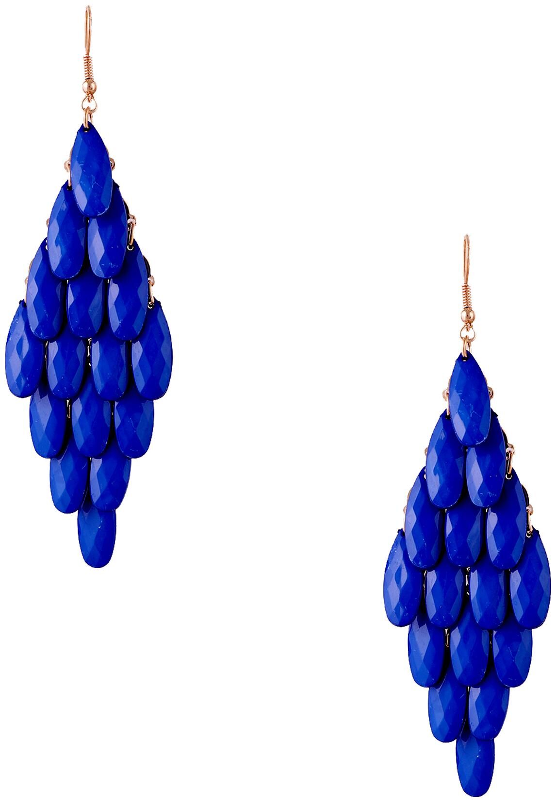 

Party Wear Designer Blue Coloured Leaf Cluster Earrings