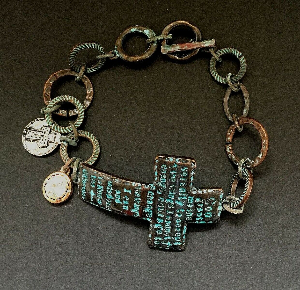 

Patina Cross Bracelet Metal Coppertone With GOD GRANT ME THE SERENITY W8-1 2
