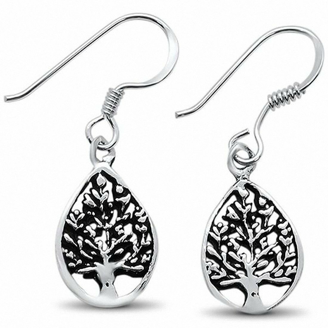 

Pear Tree of Life Fishook Dangling Earring 925 Sterling Silver Choose Color