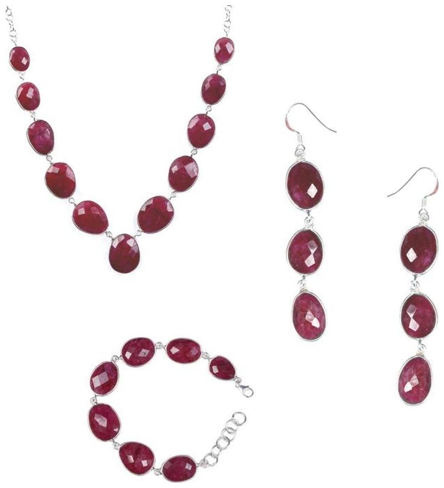 

PeenZone 92 5 Sterling Silver Ruby Necklace with Bracelet Earrings For Women Girls