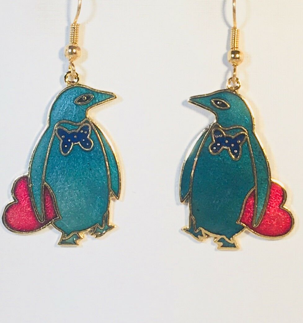

PENGUIN Dangle Earrings Stefano Vintage new Cloisonne Gold Plate Factory Prices