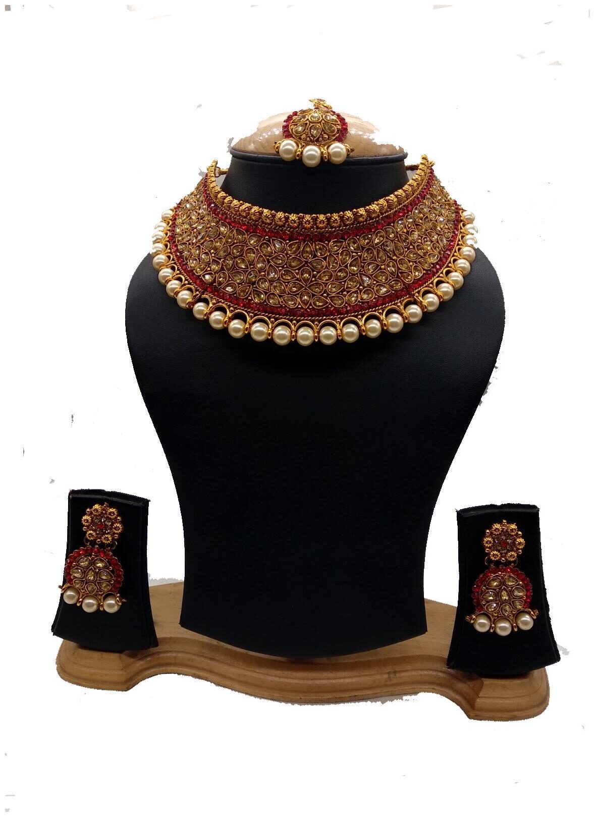 

Penny Jewels Alloy Party Wear Fancy Necklace Set Earring With Maangtika Set