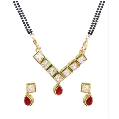 

Penny Jewels American Diamond Antique Gold Plated mangalsutra Set