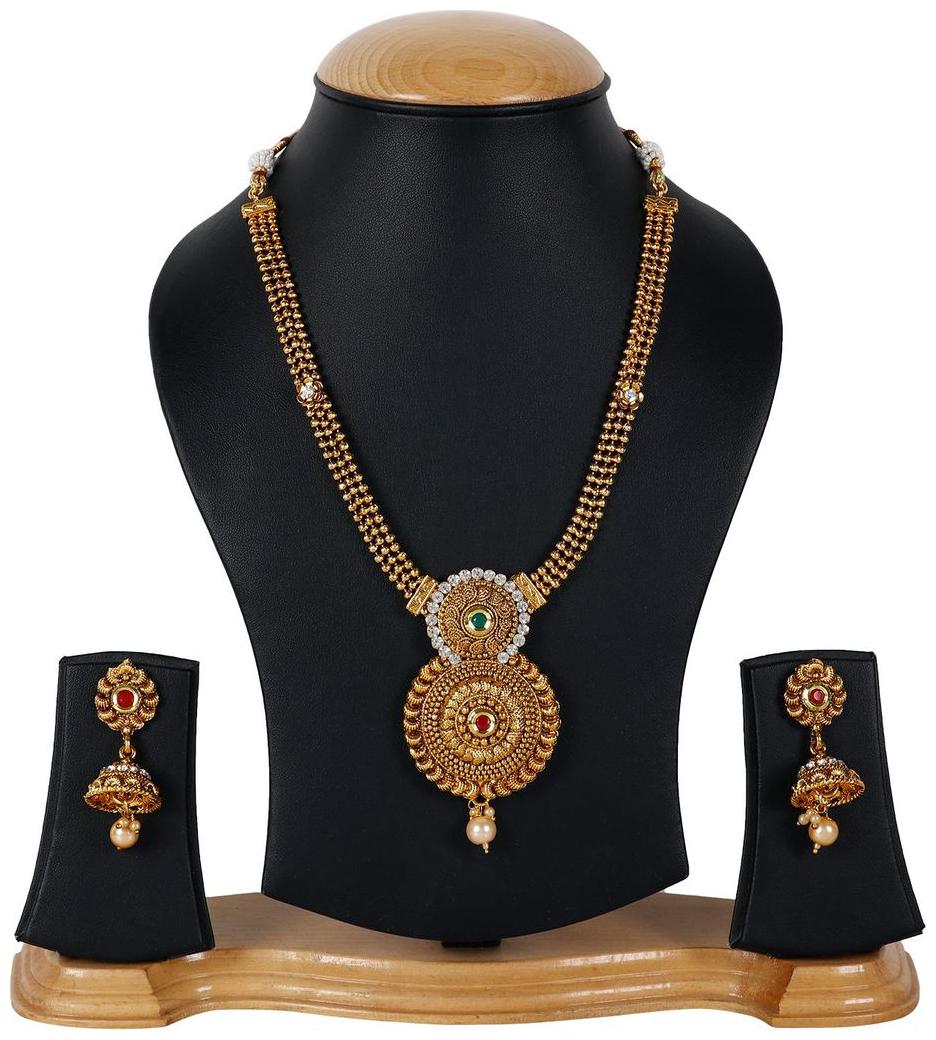 

Penny Jewels Alloy Party Wear Wedding Traditional Stone Fancy Designer Stylish Necklace Set Earring For Women Girls