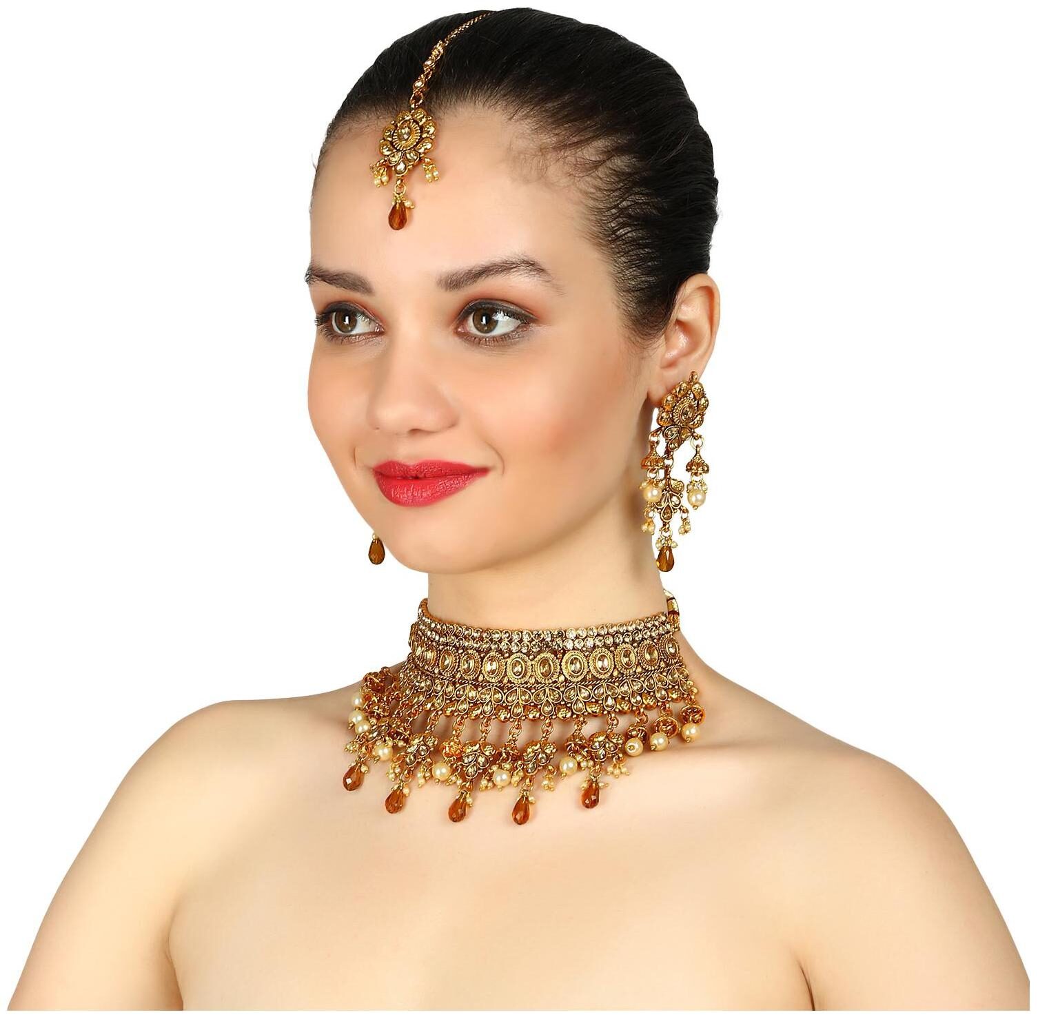 

Penny Jewels Alloy Gold Plated Unique Bridal Jewellery Set