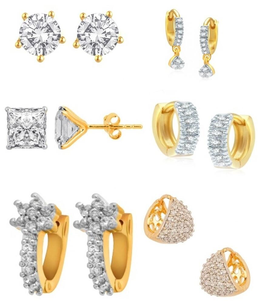 

Penny Jewels American Diamond Combo of 6 earring Sets