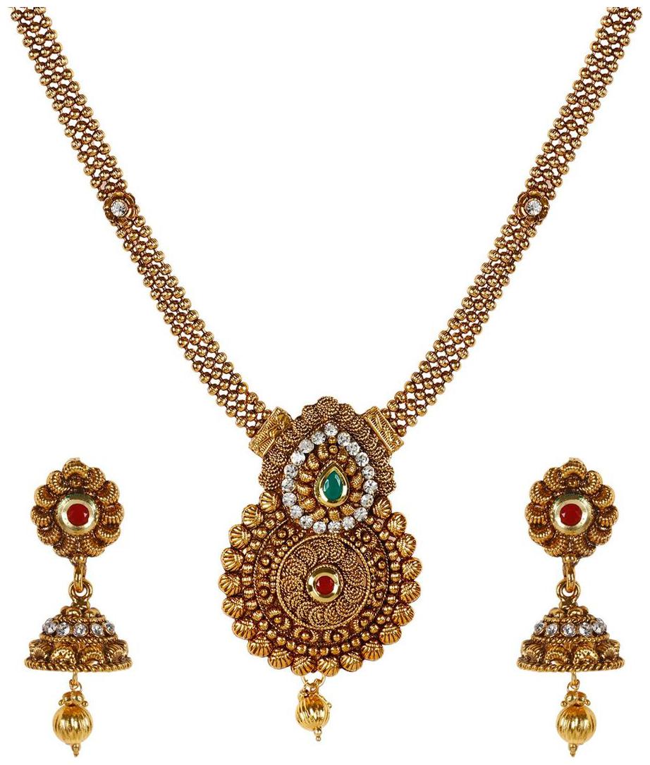 

Penny Jewels Alloy Party Wear Wedding Gold Plated Fancy Golden Necklace Set Earring For Women Girls