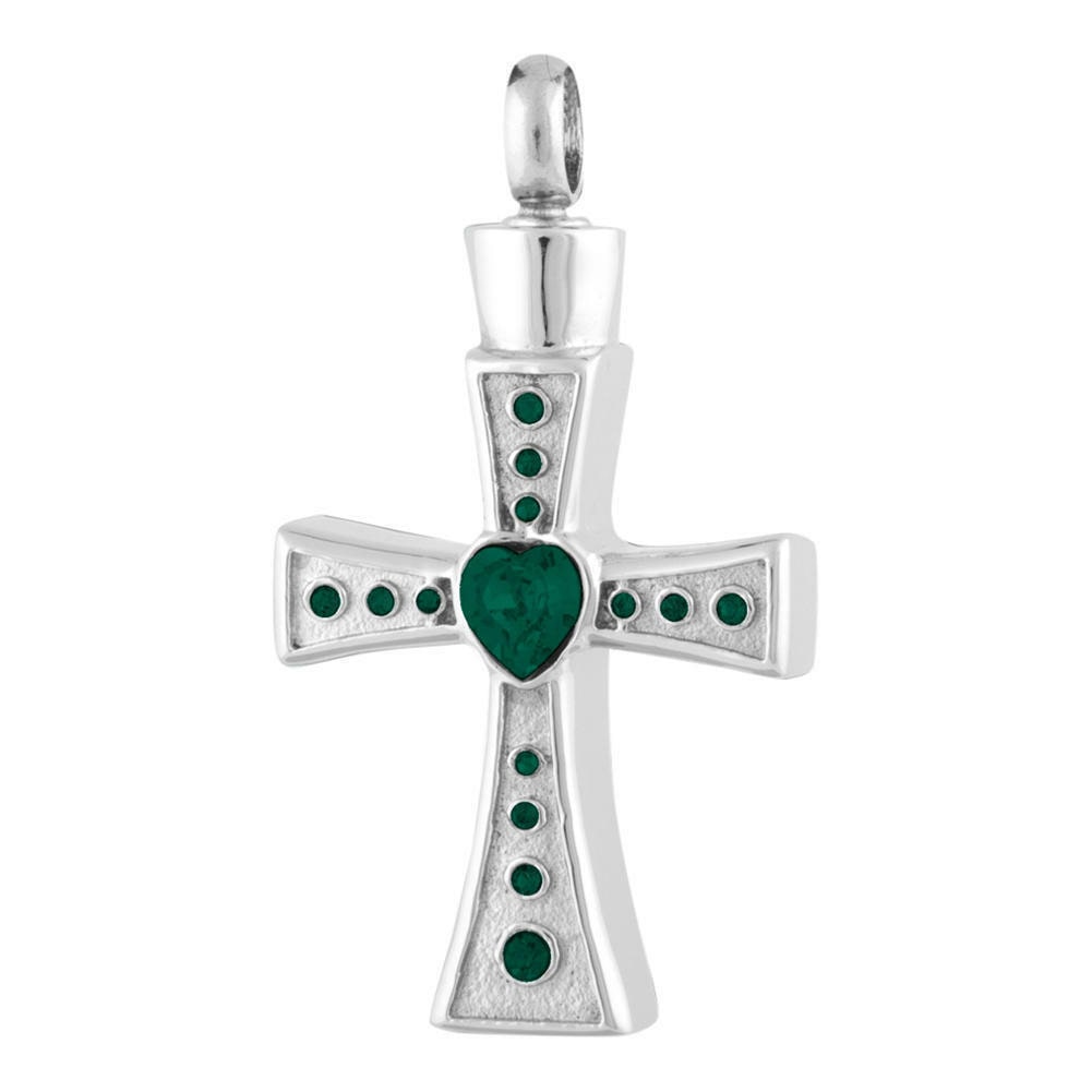 

Perfect Memorials Emerald Heart Cross Stainless Steel Cremation Jewelry