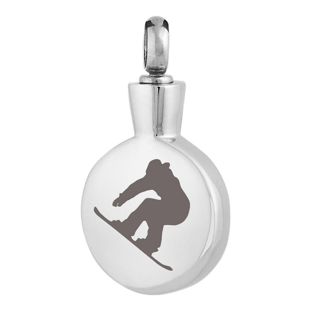 

Perfect Memorials Snowboarder Round Stainless Steel Cremation Jewelry