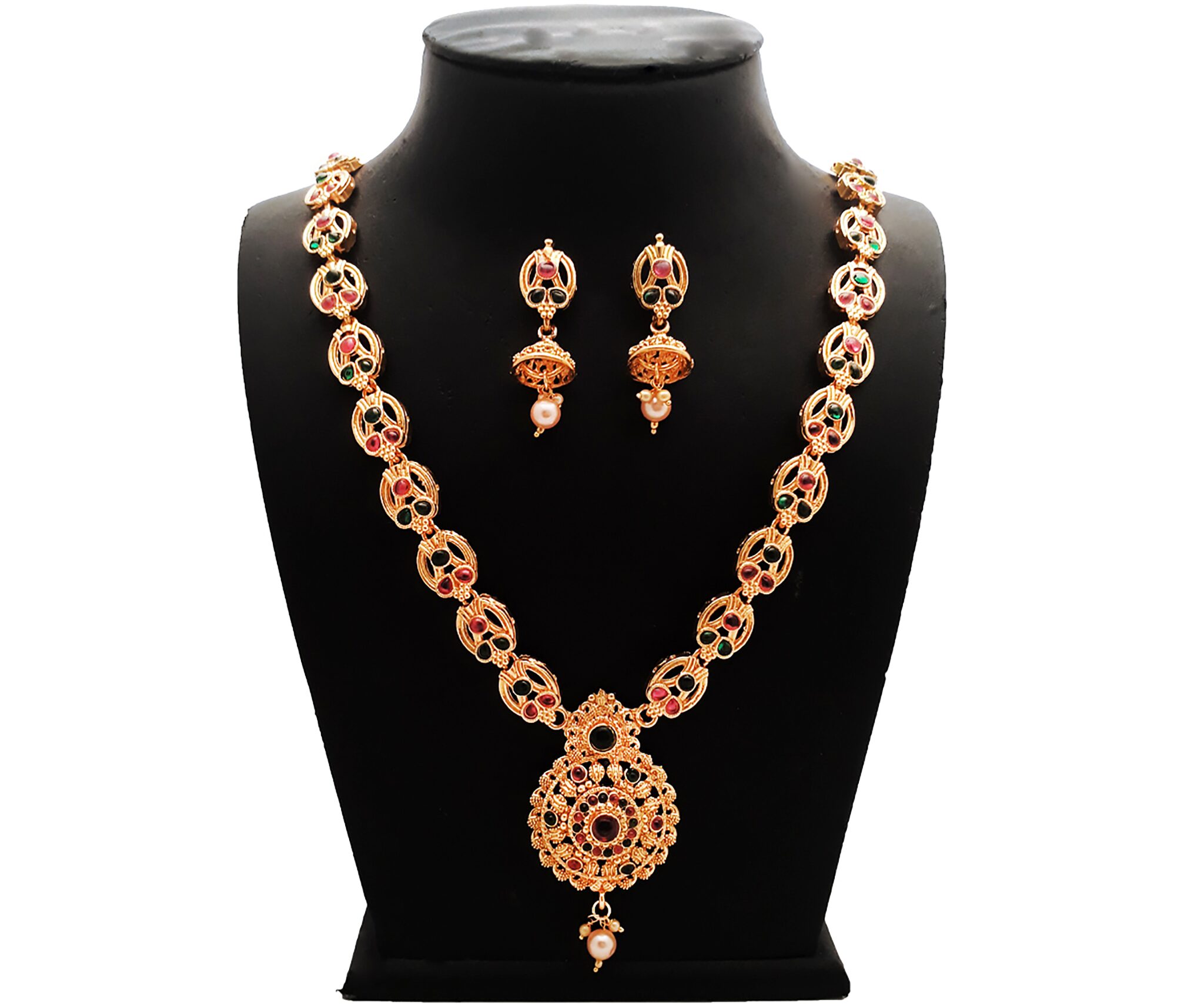 

Piah fashion Multicolour Artificial Gold Plated Long Necklace Set With Earrings For Women