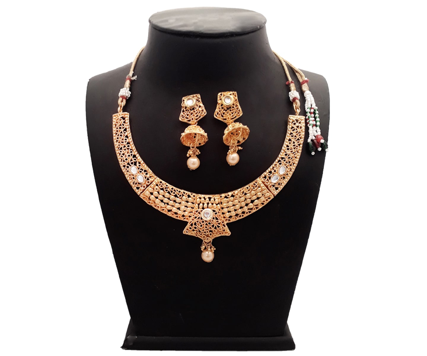 

Piah Fashion Fair Elegant Alloy White Kundan Drop With Earrings Artificial Necklace set For Women