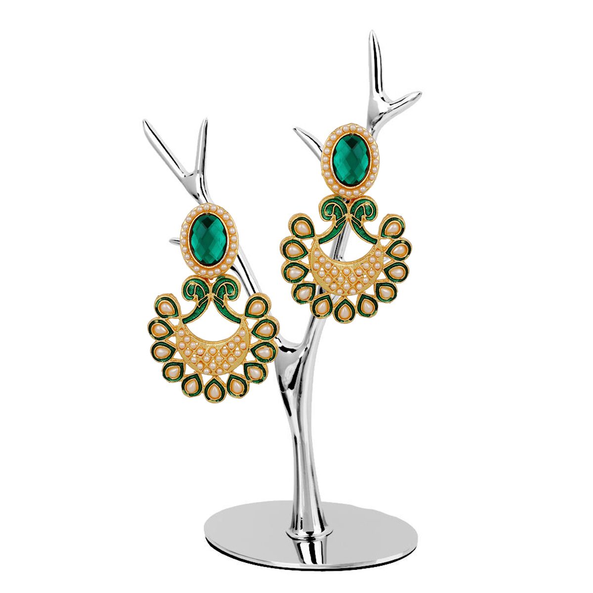 

Piah Fashion Oval Emerald Austin Diamond Green Enamel Dangling Earrings for Women