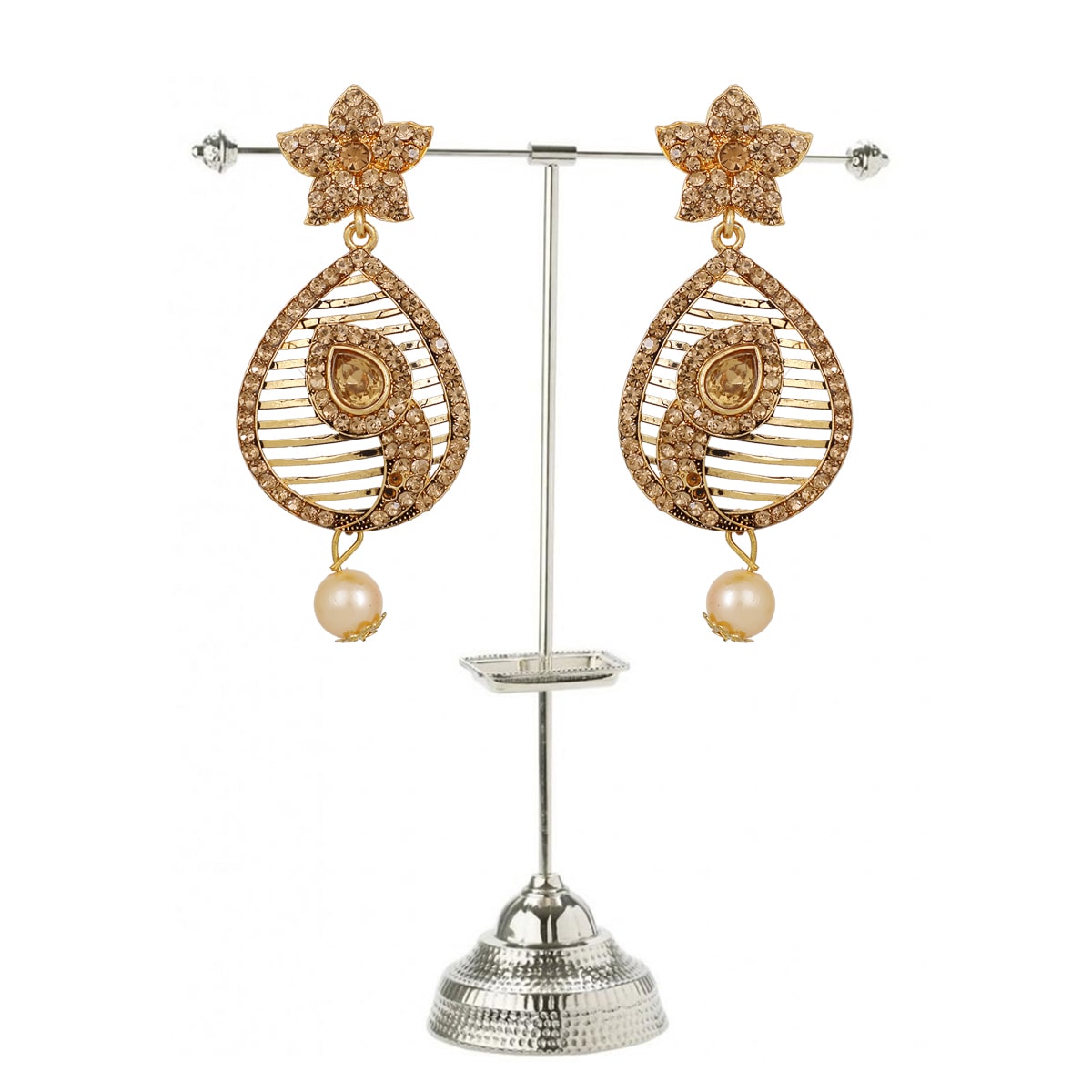 

Piah Marvellous LCT Star and Leaf Stone Gold Plated AD Alloy Drop Earrings