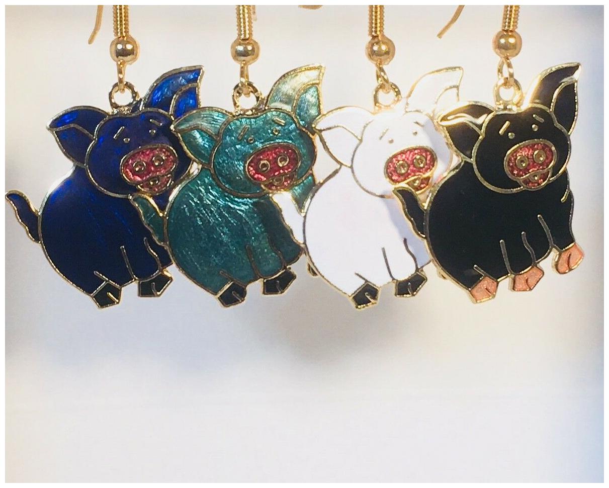 

Pig Stefano Vintage new Dangle Cloisonne Earrings Gold Plate Factory Prices