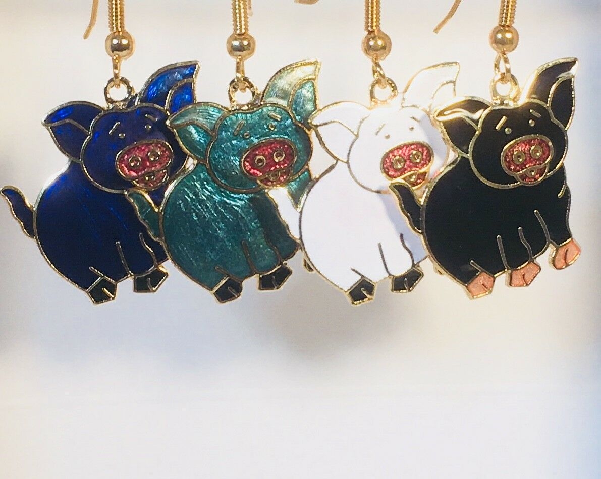 

Pig Stefano Vintage new Dangle Cloisonne Earrings Gold Plate Factory Prices
