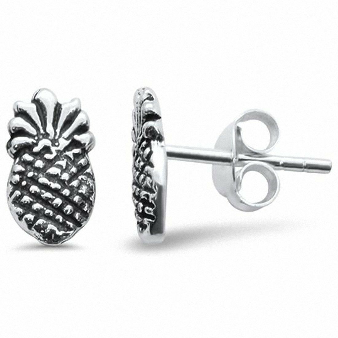 

Pineapple Stud Earrings Solid 925 Sterling Silver Choose Color