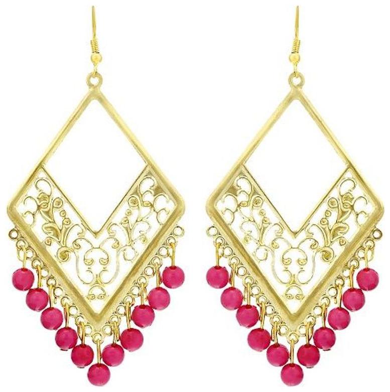 

Pink diamond shape filigiri work golden earrings