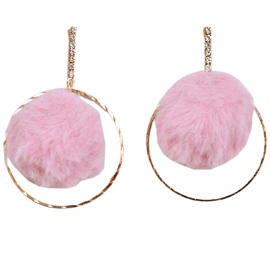 

Pink Pom-Pom Dangler Stud Earring for Women Girls