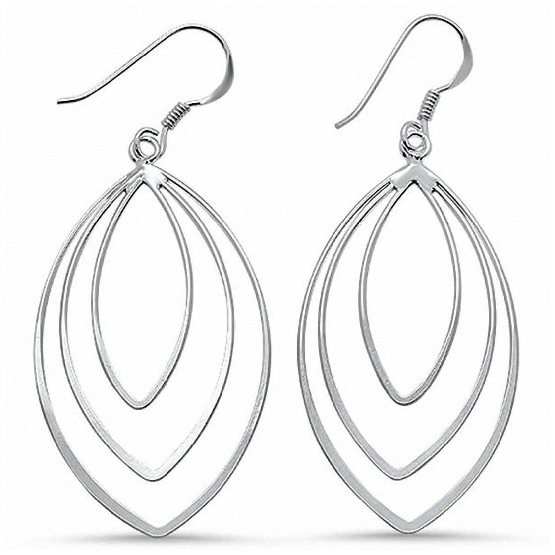 

Plain Marquise Design Dangling Fishhook Earrings 925 Sterling Silver