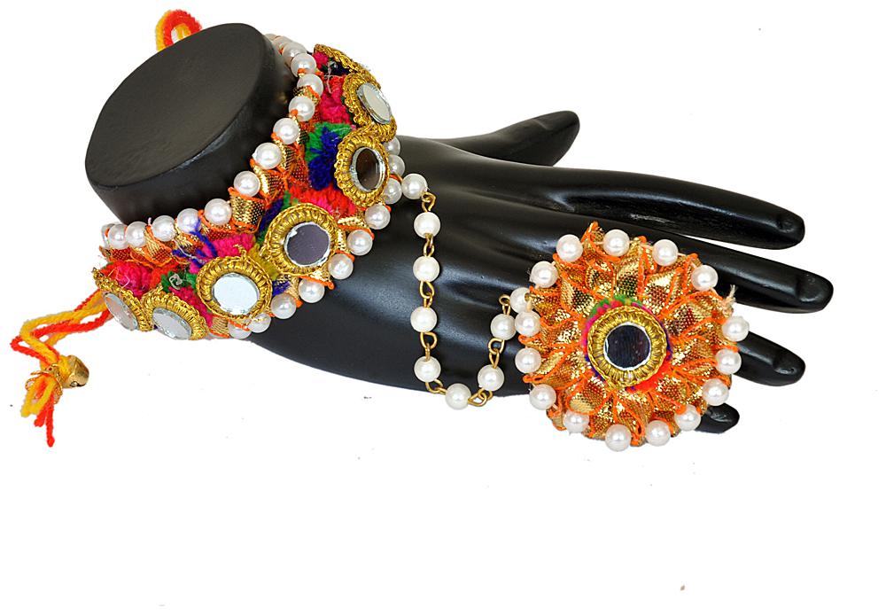 

Pom Pom Multicolor Hathphool Bracelet Pair with Adjustable Ring