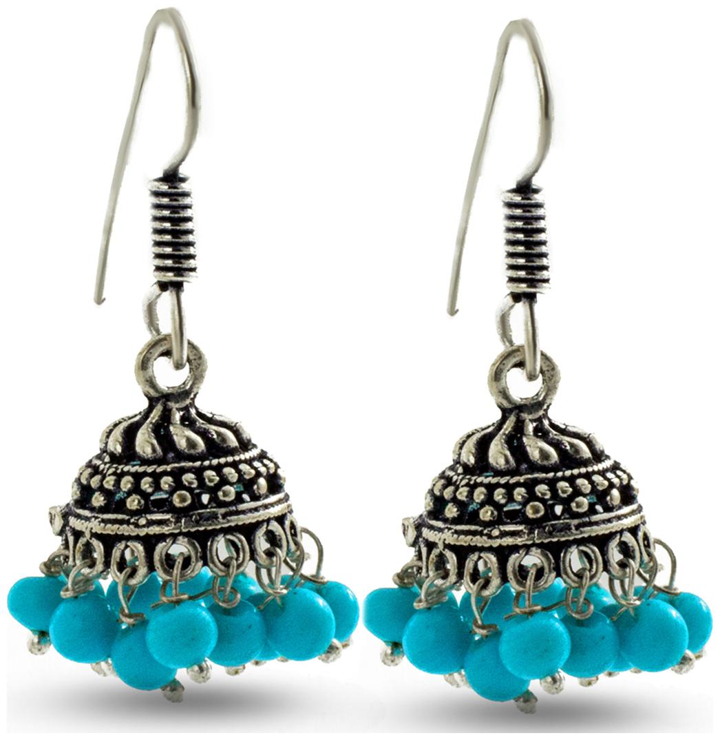 

Three Shades Light Weight Skin Friendly Pretty Antique Silver Blue Jhumki for Girls
