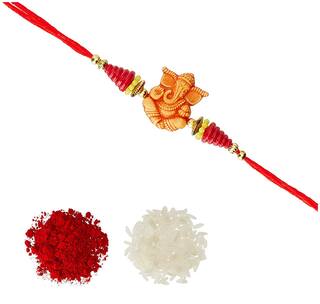 Purvani COMBO of  1 Rakhi /  Rakhi Gift for Brother with Rakhi Card & Roli Chawal / Pearl / Crystal rakhi