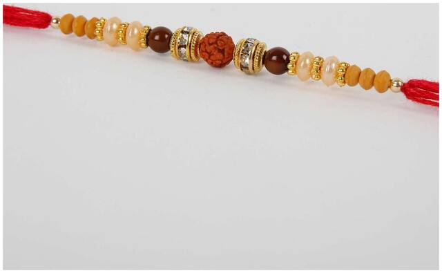 Purvani COMBO of  1 Rakhi /  Rakhi Gift for Brother with Rakhi Card & Roli Chawal / Pearl / Crystal rakhi