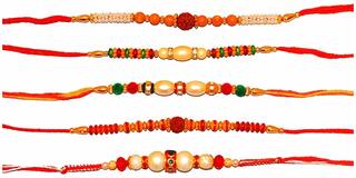 Purvani COMBO  5 Rakhi / Rakhi for Brother with Rakhi Card & Roli Chawal