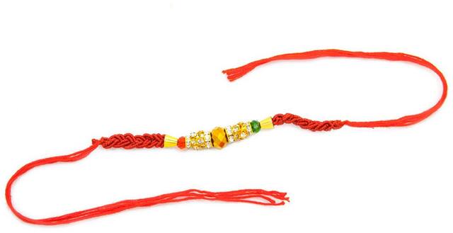 Purvani COMBO of  1 Rakhi /  Rakhi Gift for Brother with Rakhi Card & Roli Chawal / Pearl / Crystal rakhi
