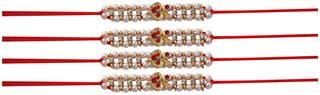 Purvani COMBO of  4 Rakhi /  Rakhi Gift for Brother with Rakhi Card & Roli Chawal / Pearl / Crystal rakhi