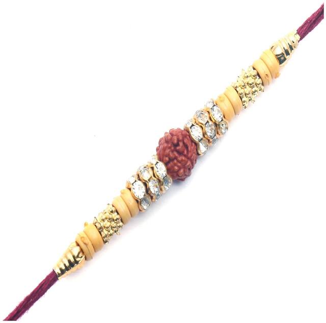 Purvani COMBO of  1 Rakhi /  Rakhi Gift for Brother with Rakhi Card & Roli Chawal / Pearl / Crystal rakhi