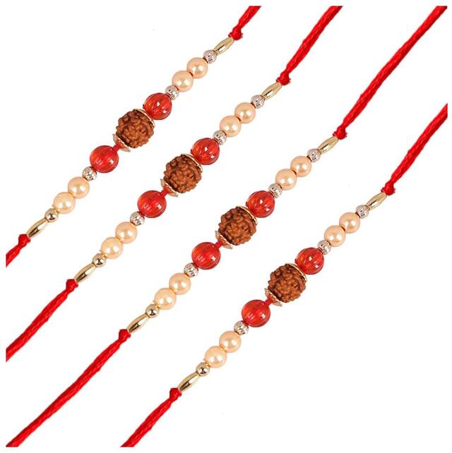 Purvani COMBO  4 Rakhi / Rakhi for Brother with Rakhi Card & Roli Chawal