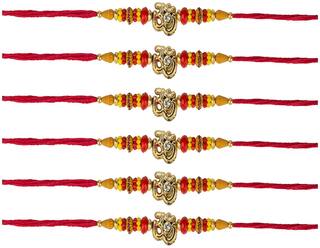 Purvani COMBO of  6 Rakhi /  Rakhi Gift for Brother with Rakhi Card & Roli Chawal / Pearl / Crystal rakhi