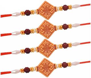 Purvani COMBO  4 Rakhi / Rakhi for Brother with Rakhi Card & Roli Chawal
