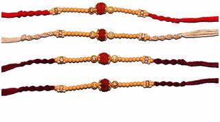 Purvani COMBO  4 Rakhi / Rakhi for Brother with Rakhi Card & Roli Chawal